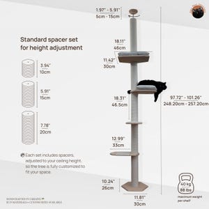 Adjustable Floor to Ceiling Cat Tree, Modern Cat Tower, Two Beds image 6
