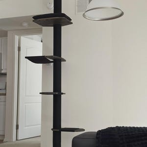 Natural Floor to Ceiling Cat Tree with Hammock & Bed. Tension Mounted and No-drill Installation Tower for Large Cats. Modern Cat Furniture Black & Black Cotton