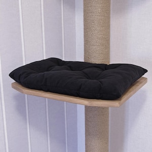 Natural Cat Tree Tower – Modern Cat Furniture with Cushion, Floor to Ceiling Cat Tower for Large Cats, No-drill Tension Mounted Installation Black + Natural Jute
