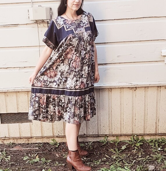 Vintage XL Floral Cotton Prairie Dress Mid Length… - image 7