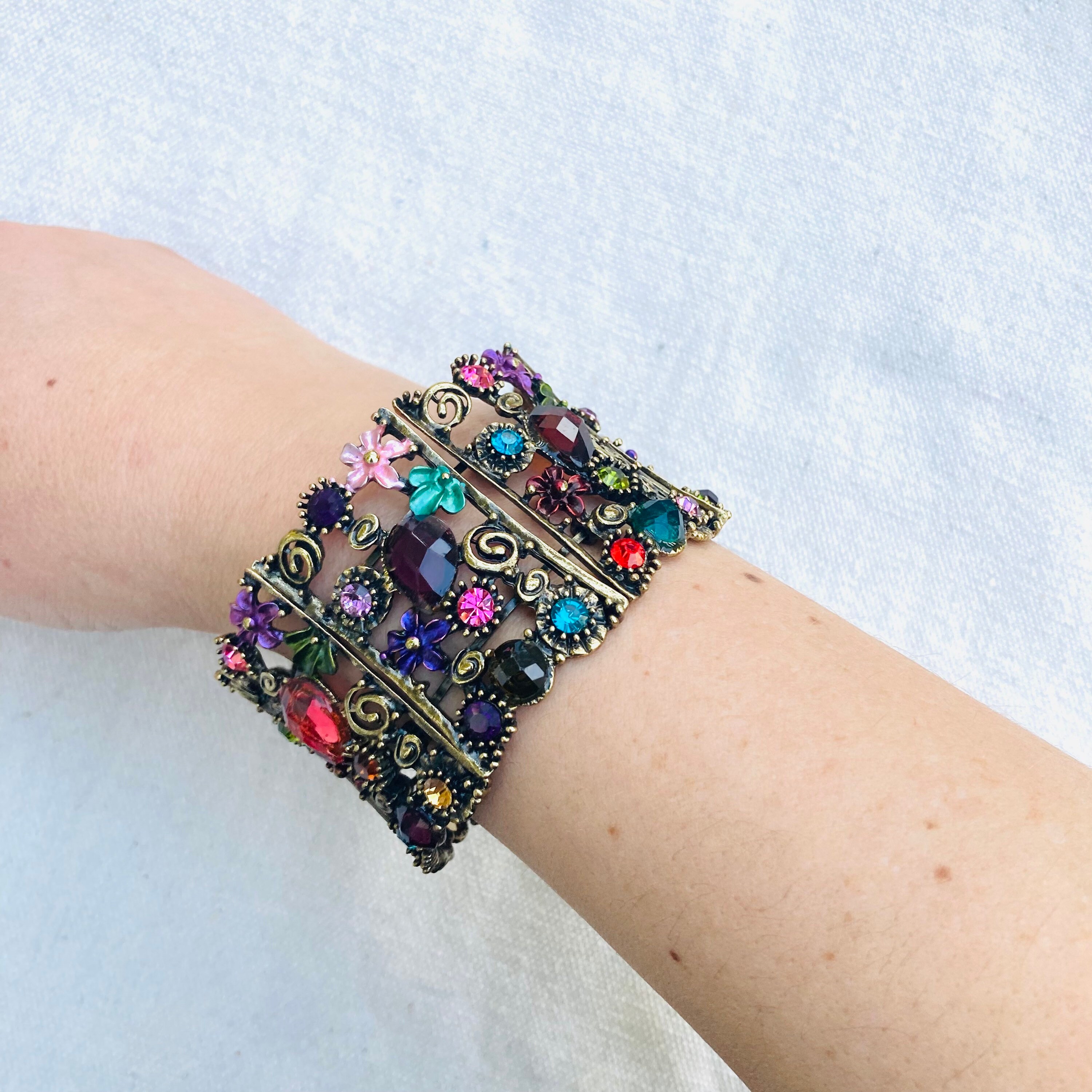 ブレスレット Blue Floral Stone Cuff Bracelet Blue Quartz Silver Floral Bangle Cuff Bracelet, 925 Sterling