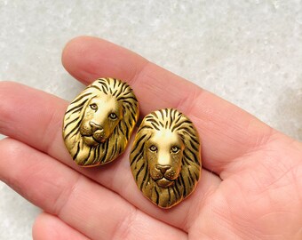 Vintage Gold Plated Lion Earrings Cat Animal Bold Rasta African Statement 1”