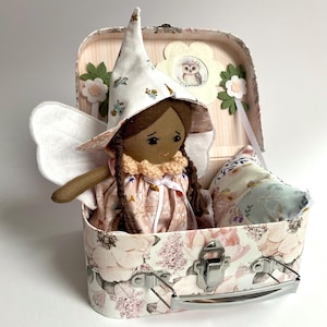 handmade doll set ,doll suitcase set, heirloom doll, doll house, handmade gift set, fairy doll set, princess doll set , doll wardrobe