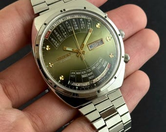 Orient Mehrjahreskalender Automatik Uhr | Zifferblatt olivgrün | 21 Juwelen | Japan 1974