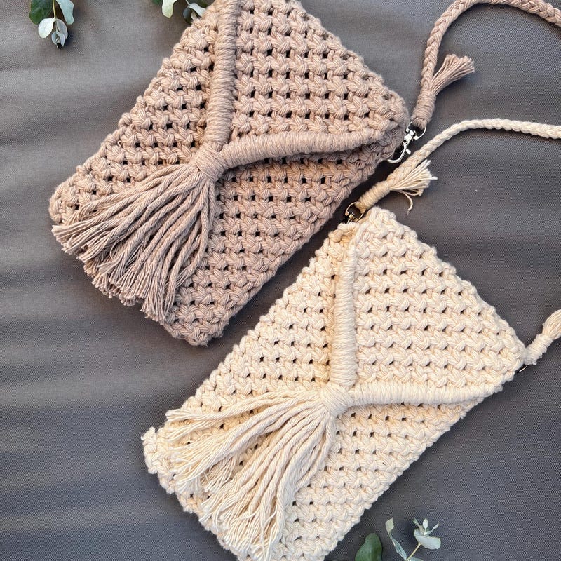 Macrame Crossbody Bag - Soft Beige