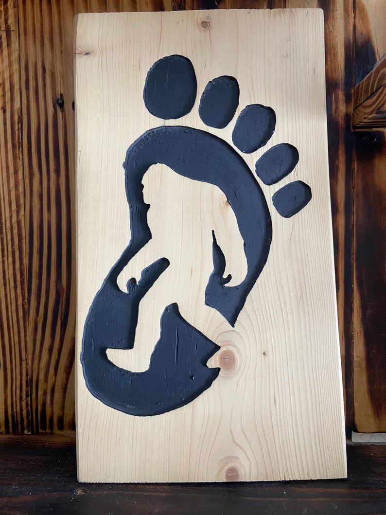 Picture of Hand Carved Bigfoot Wood Sign - Etsy