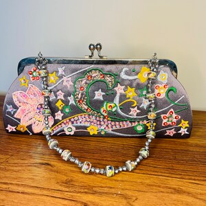 Vintage Gray with Colorful Embroidered Flowers Clutch w/ Free Shipping