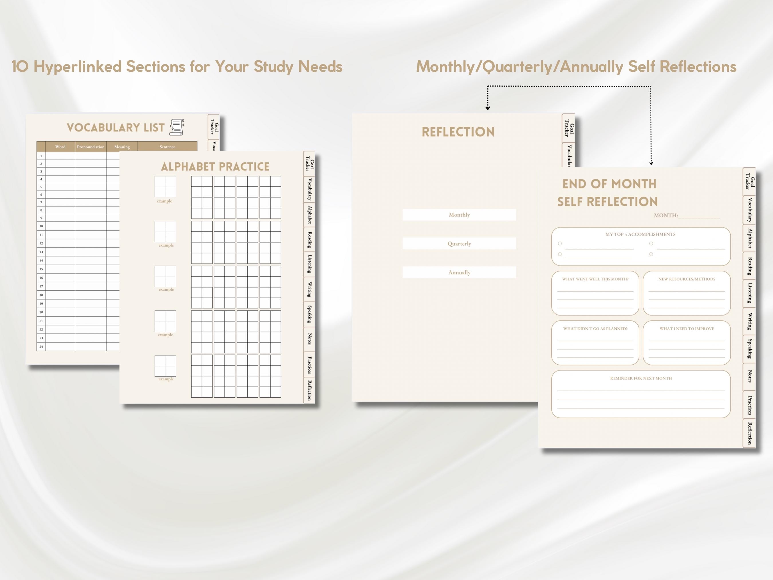 2025 Language Learning Planner and Notebook, Hyperlinked Workbook ...
