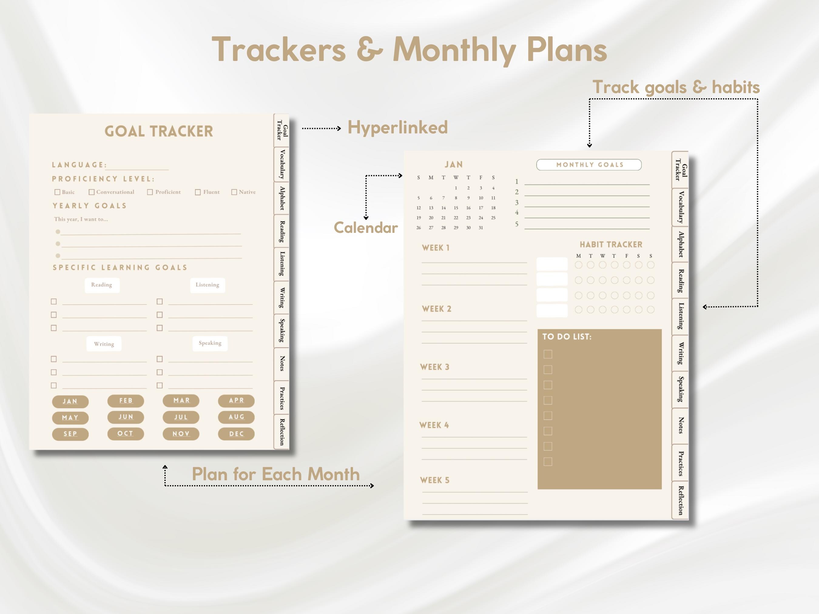2025 Language Learning Planner and Notebook, Hyperlinked Workbook ...