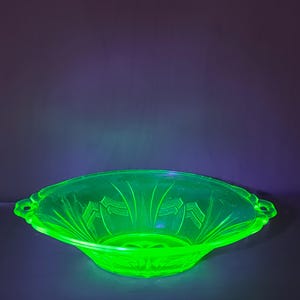 Vintage yellow uranium glass bowl. Oval shaped.