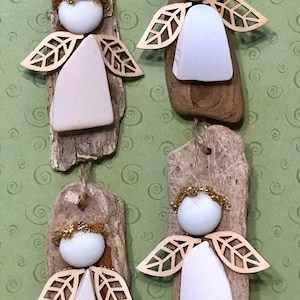Columbia River driftwood, broken pottery and glass handmade Angel Christmas ornaments.