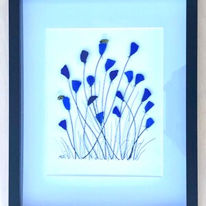 Blue sea glass flowers with two bumble bees wall hanging!