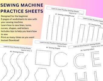 Sewing Machine Practice Sheets: Learn to Sew (Beginner) on a Sewing Machine With These Sewing Basics PDF Worksheets