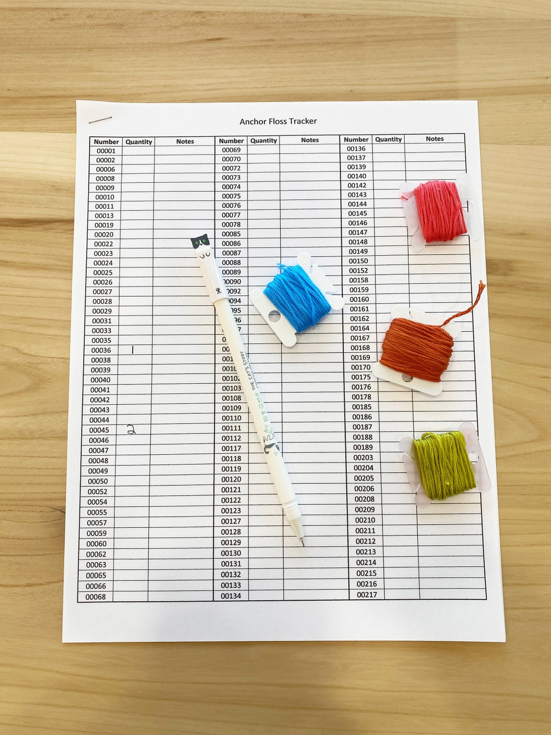 Anchor Embroidery Floss Inventory Tracker printable/editable PDF and
