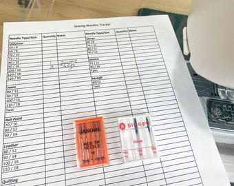 Sewing Machine Needle Tracker (Printable and Editable) (PDF and XLSX) Track Sewing Needles by Type and Size