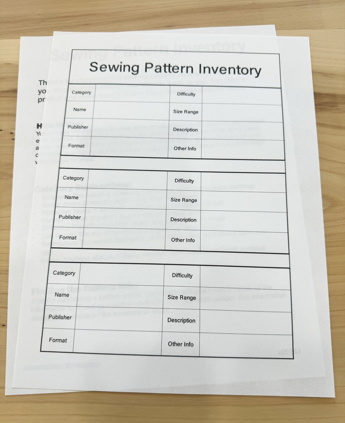 Pattern Simple Inventory Form Sewing Pattern Inventory to Keep Your Patterns Organized (printable and ...