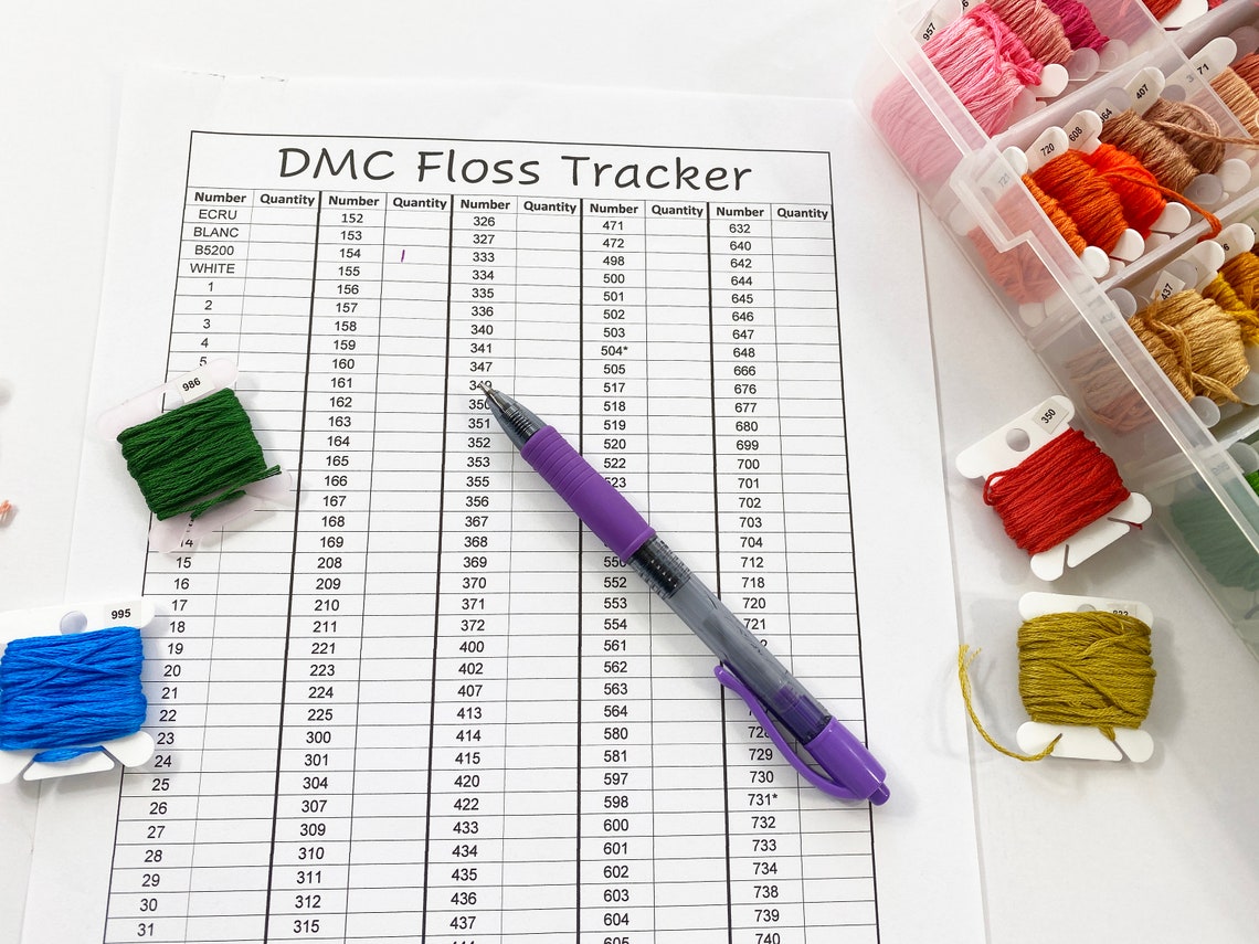 DMC Floss Inventory Tracker digital PDF and Spreadsheet Etsy