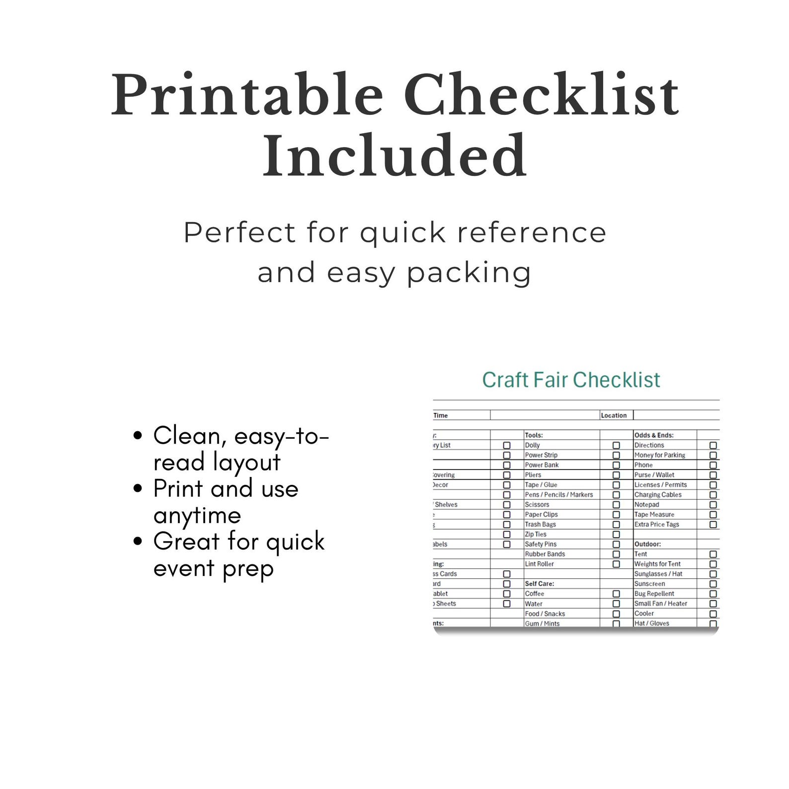 Craft Fair Checklist.pdf Craft Fair Packing Checklist, Vendor Booth Packing List (printable PDF ...