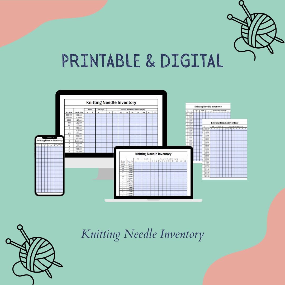 Needle Inventory Knitting Needle Inventory (printable and Digital PDF and Spreadsheet ...