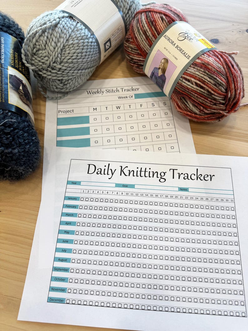 Knitting Habit Tracker for Yearly and Weekly Goals (XLS and PDF Files Included - Printable and ...