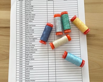 Aurifil Thread Tracker (do druku i edycji) (PDF i XLSX) Śledzenie nici do szycia