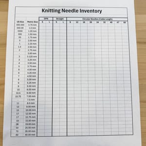 Needle Inventory Knitting Needle Inventory (printable and Digital PDF and Spreadsheet ...