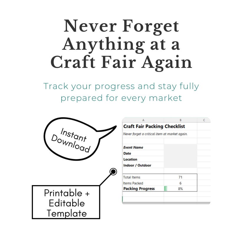 Craft Fair Checklist.pdf Craft Fair Packing Checklist, Vendor Booth Packing List (printable PDF ...