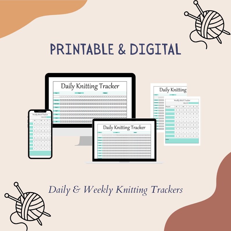Knitting Habit Tracker for Yearly and Weekly Goals (XLS and PDF Files Included - Printable and ...