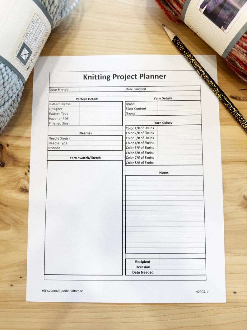 Knitting Project Planner for the Minimalist (printable/editable PDF and Spreadsheet) Digital ...