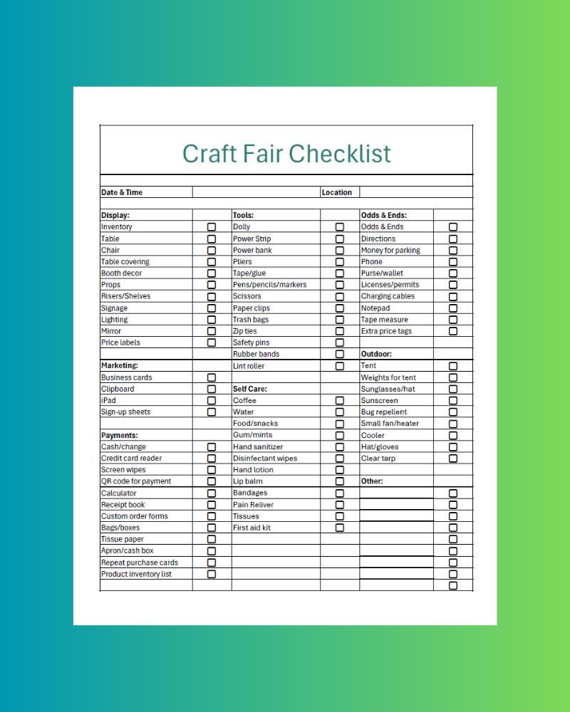 Craft Fair Checklist.pdf Craft Fair Checklist for Crafts Shows, Makers Markets, and More (XLS ...