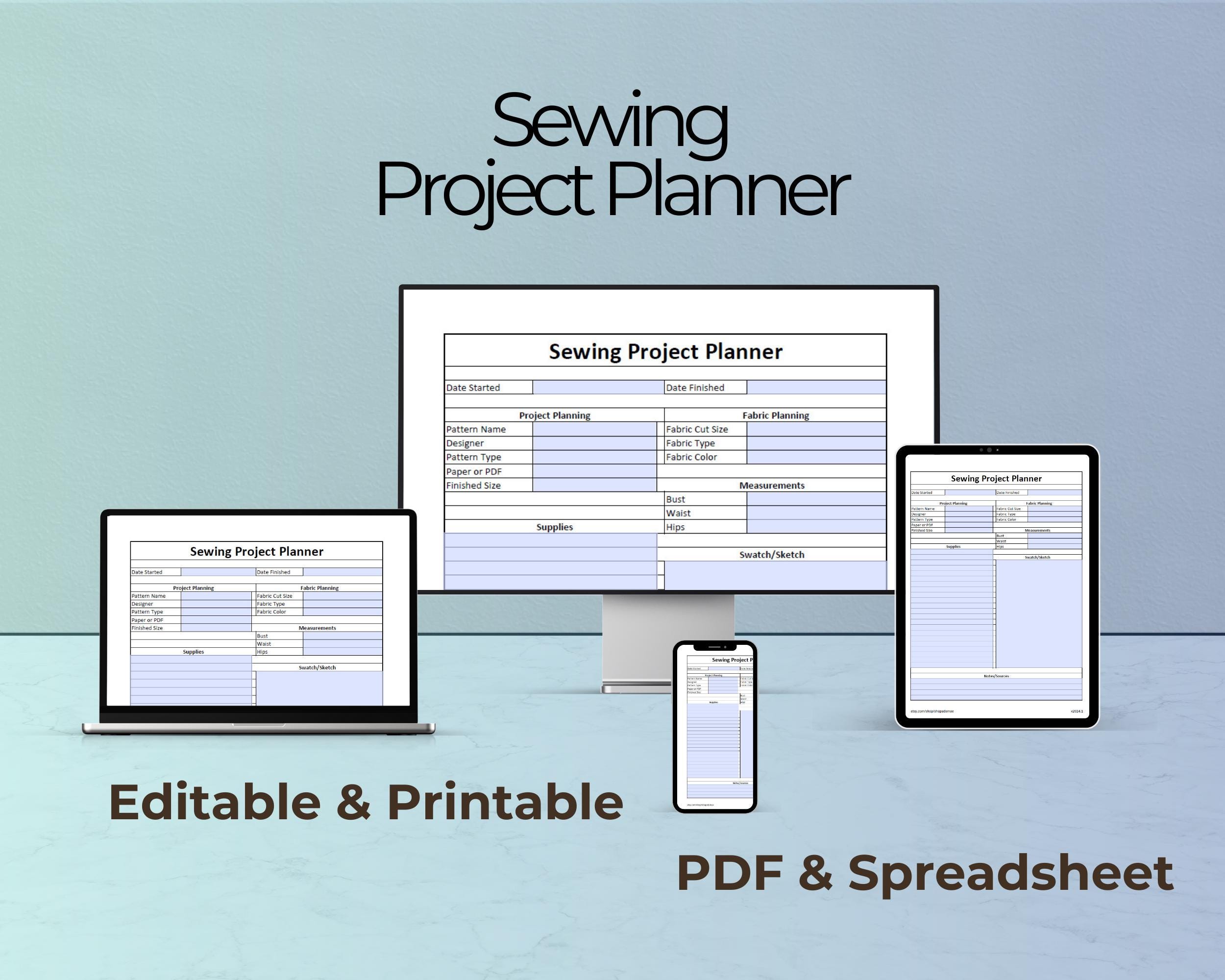 Sewing Project Planner for the Minimalist (printable/editable PDF and Spreadsheet) Tracker for ...