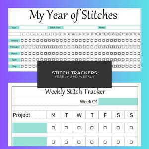 May include: A printable planner for tracking your stitching goals. The planner includes a yearly calendar with boxes for each day of the year and a weekly tracker with boxes for each day of the week. The planner is designed to help you stay on track with your stitching projects.