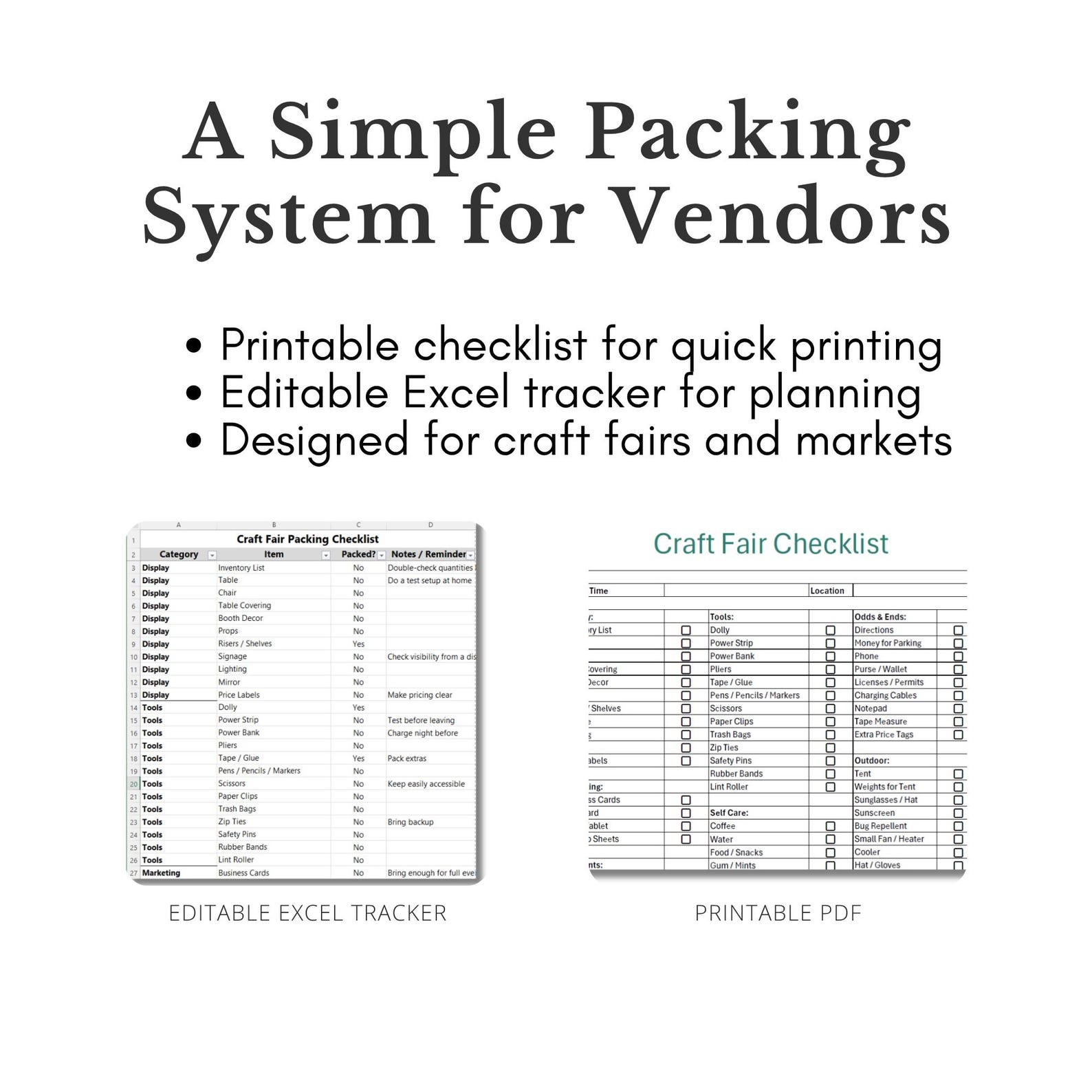 Craft Fair Checklist.pdf Craft Fair Packing Checklist, Vendor Booth Packing List (printable PDF ...