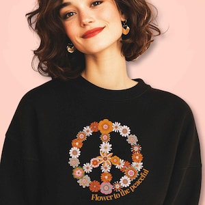 Floral Peace Zeichen Sweatshirt - Floral Shirt, Blume zum Friedlichen, Retro Floral Shirt, Hippie Sweatshirt, Peace Zeichen T-Shirt, Unisex Fit