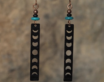 MOON Phases Dangle Earrings Native Made Black with Turquoise or Earth Tones BIPOC