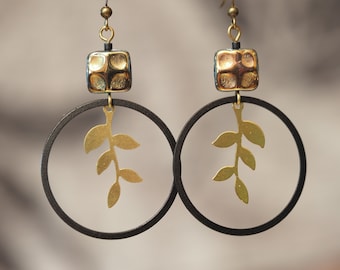 Nature Inspired Hoop Earrings 'Hackberry' Branch & Hoops with Premium Czech Glass Hoop Dangle Earrings Native Made BIPOC