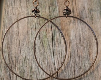 Native Made Hammered Copper Hoop Earrings Large Antiqued Copper Hoops Mixed Metals BIPOC