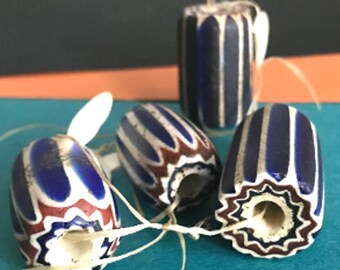 Antique Venetian  CHEVRON Bead Collection of Four - 6 Layer Chevrons Blue Red White ‘African Trade Beads’  1700s - 1800s