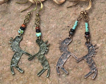 Fundraiser for Ojibwe Ponies Petite PONIES Copper or Brass  Petroglyph Horse Charm Earrings Native Made Pony Dangle Earrings BIPOC