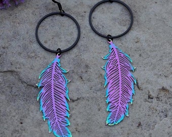 Hoop Dancer Dangle Earrings Colorful Lightweight Feather &  Hoops  Powwow Earrings Native Made BIPOC