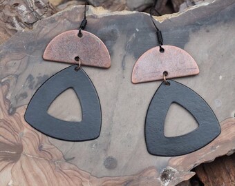 Copper & Matte Black Dangle Rustic Minimalist Earrings  Native Made   BIPOC