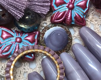 Destash Beads Lot Vintage & New Czech Glass Beads Misc Lilac Lavender  PURPLE and BLUE Bead Lot Mix Swarovski Czech Glass Butterfly Miyuki