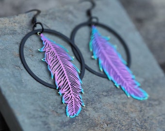 Hoop Dancer Dangle Earrings II Colorful Lightweight Feather &  Hoops  Indigenous  Native Made BIPOC