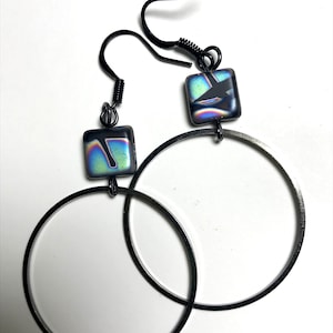 NORTHERN LIGHTS 'Waawaate'  Native Made Hoop Earrings Vintage  Premium Czech Glass Aurora Borealis Lightweight Earrings  - BIPOC Owned