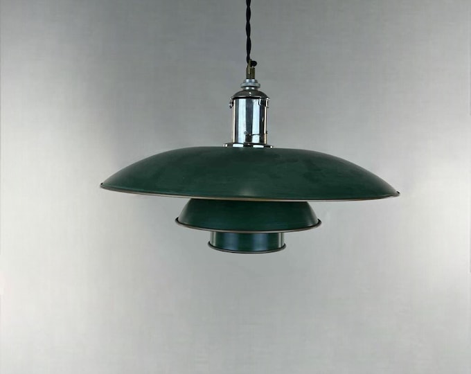 Poul Henningsen PH 4/3 Pendant – “Pat. Appl.”, Nickel and Green Copper Shades