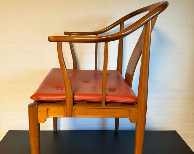 Hans J. Wegner “China Chair” in Walnut with Red Leather Cushion, Denmark