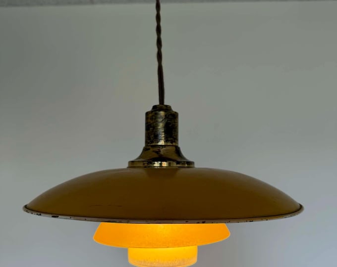Poul Henningsen PH 3.5/2.5 Pendant Lamp in Zinc and Yellow Glass, Patented, Denmark, 1930s