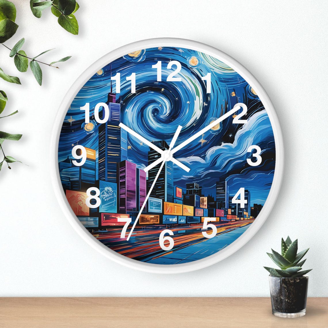 Picture of Night Sky City Style Wall Clock, Impressionist Urban Nightscape Home ...
