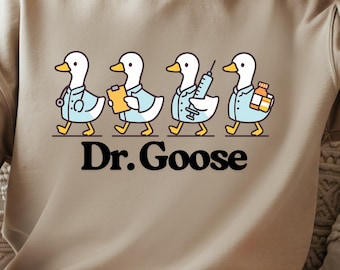 Cute Goose Doctor Sweatshirt - Unisex Crewneck with Funny Medical Geese Print for Doctors, Nurses, Vet Techs & Animal Lovers