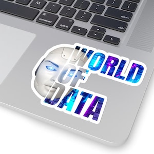May include: A white robot face with blue eyes is superimposed on a blue and purple background with the text "WORLD OF DATA" in white.